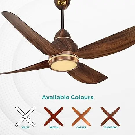 KUHL Stylish Fan Luxus C4 Teakwood| 5 Star Rated| BLDC Technology| Low Power 38W| High Air Flow|Low Noise| 4 Aerodynamic ABS Blades| Night & Down Light|Operate on Remote - Mobile - Alexa|Reverse Mode