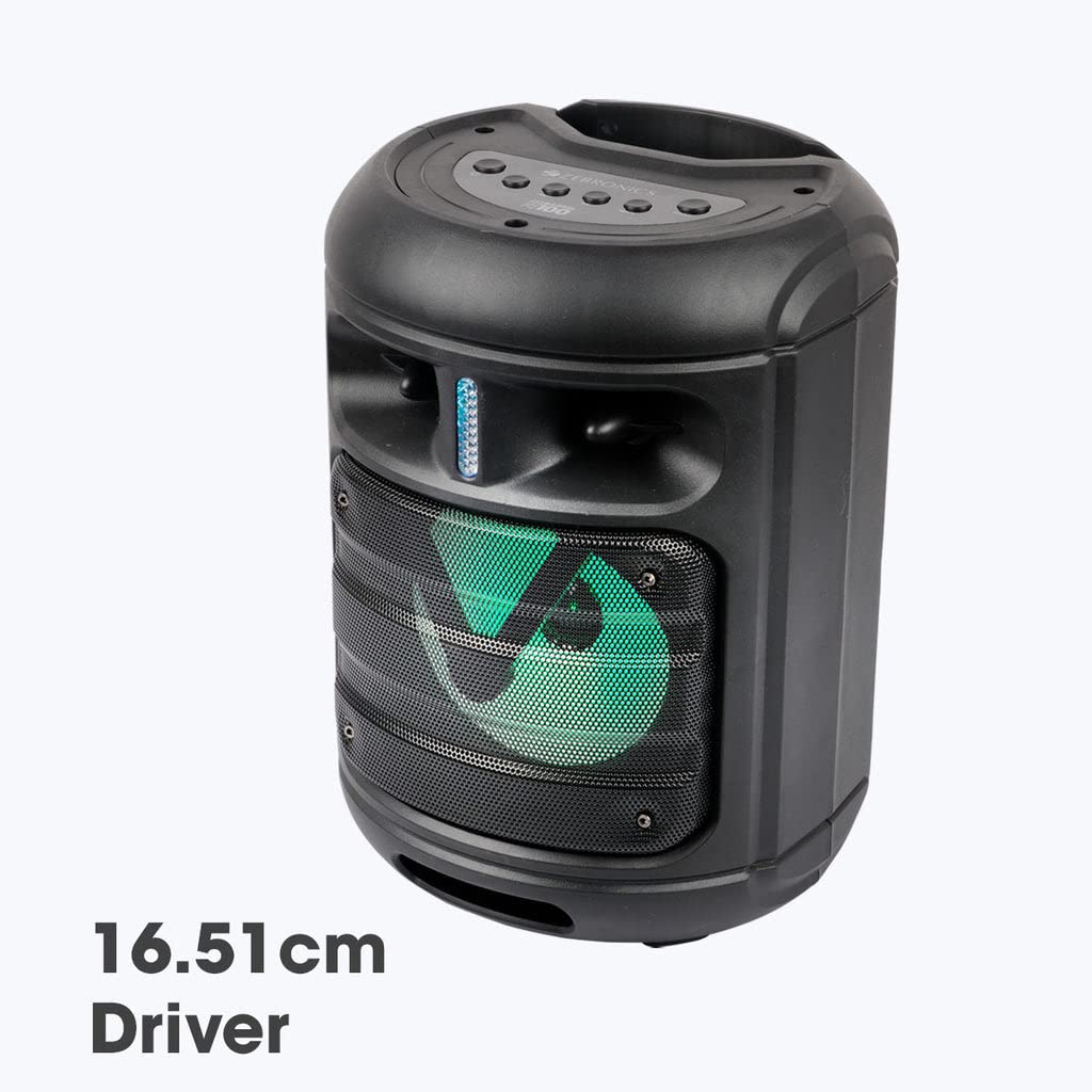 ZEBRONICS Zeb-Barrel 100 Wired mic Included,BT v5.0,16.51cm Full-Range Driver,RGB Lights,Mobile Holder .USB.MicroSD,AUX FM Radio,