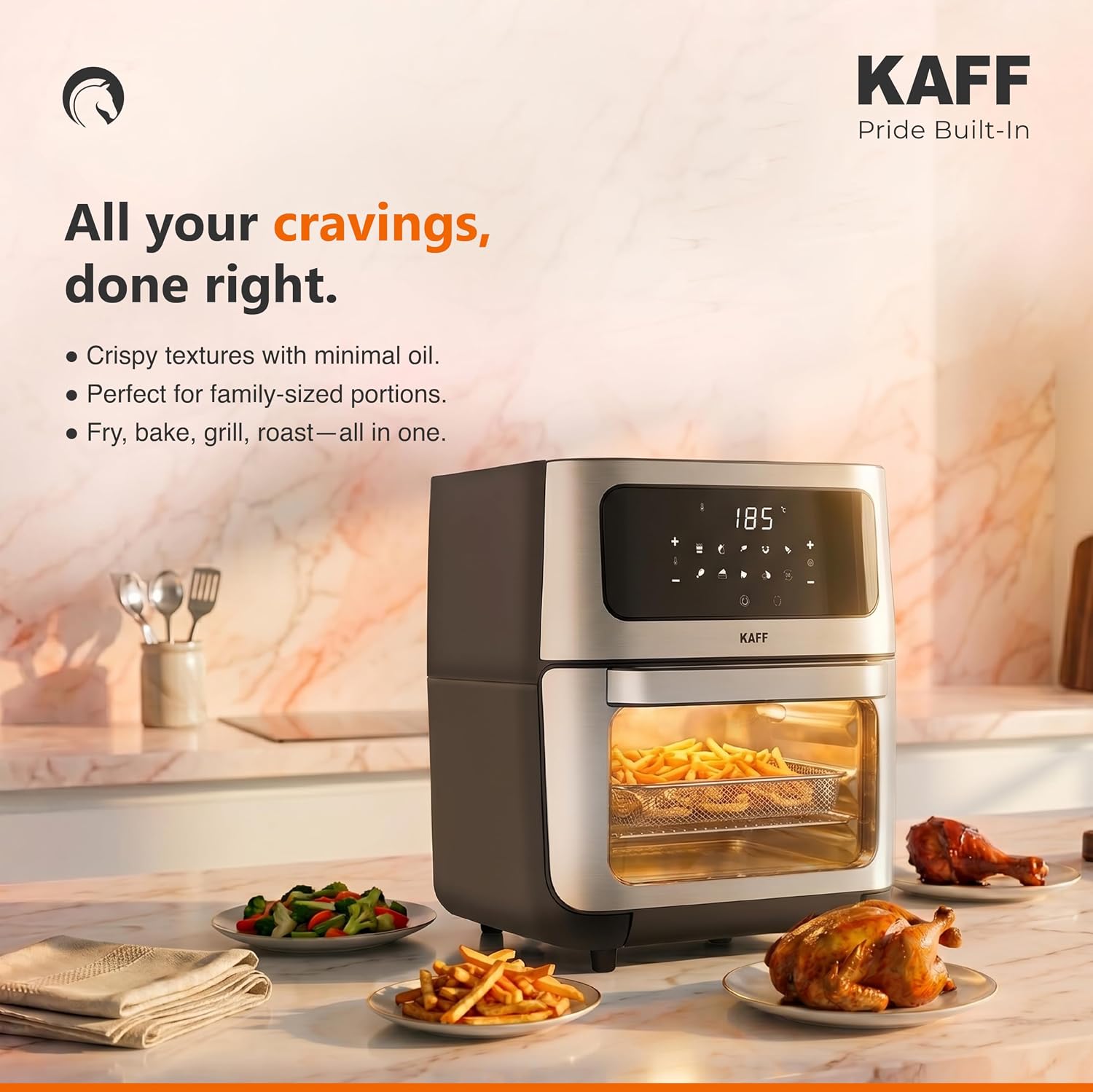 KAff Digital Air Fryer 8L Air Fryer for Home KFR8 Temperature, Non-Stick Basket, Timer, Black