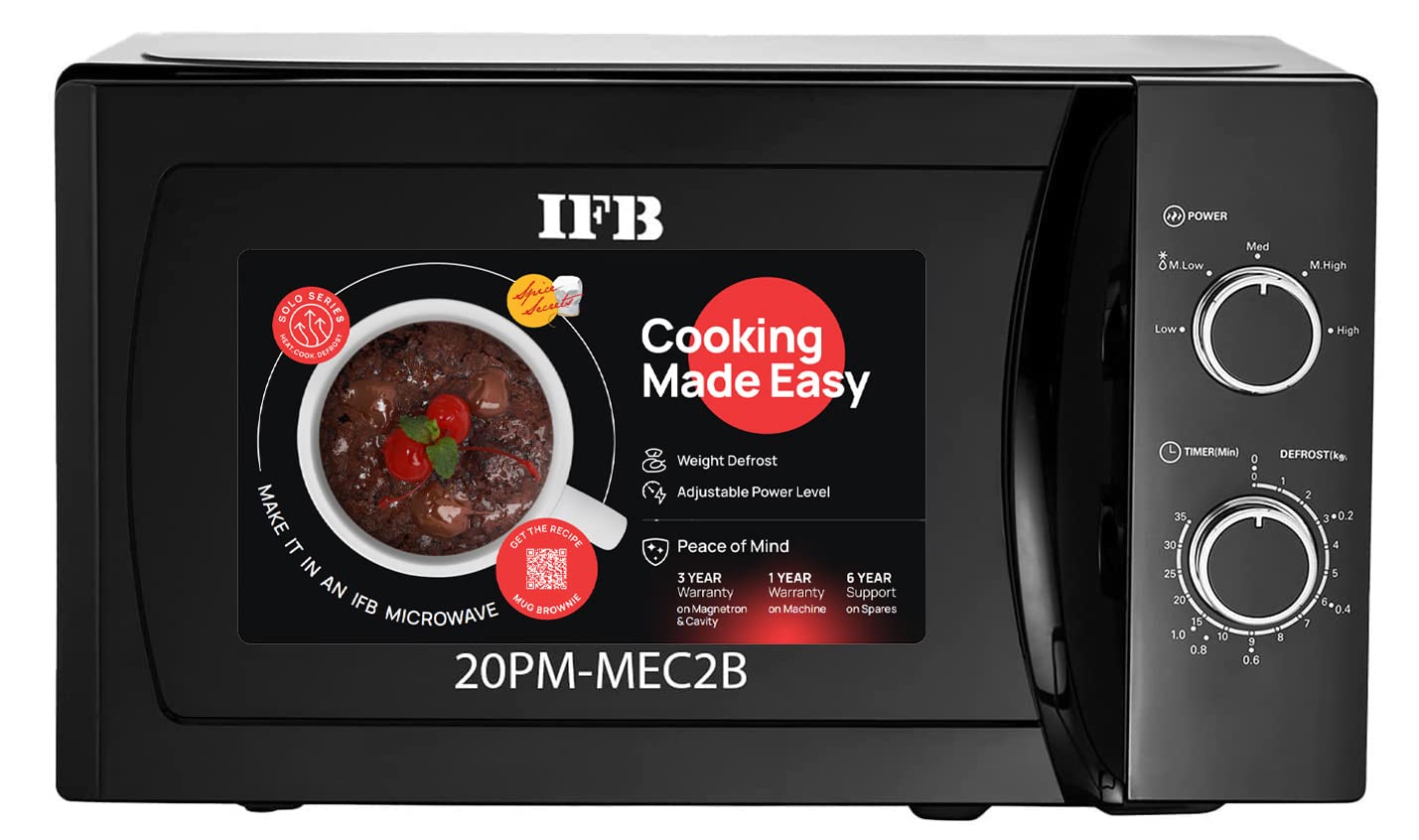 IFB 20 லிட்டர் சோலோ மைக்ரோவேவ் ஓவன் 20PM-MEC2B மெக்கானிக்கல் நாப் கருப்பு
