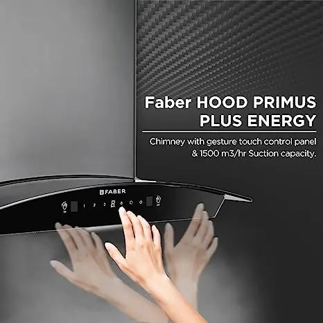 Faber AutoClean Chimney PRIMUS PLUS ENERGY IN HCSC BK 60,Touch & Gesture Control,Black- 5 Year Warranty - Comprehensive AutoClean Technology