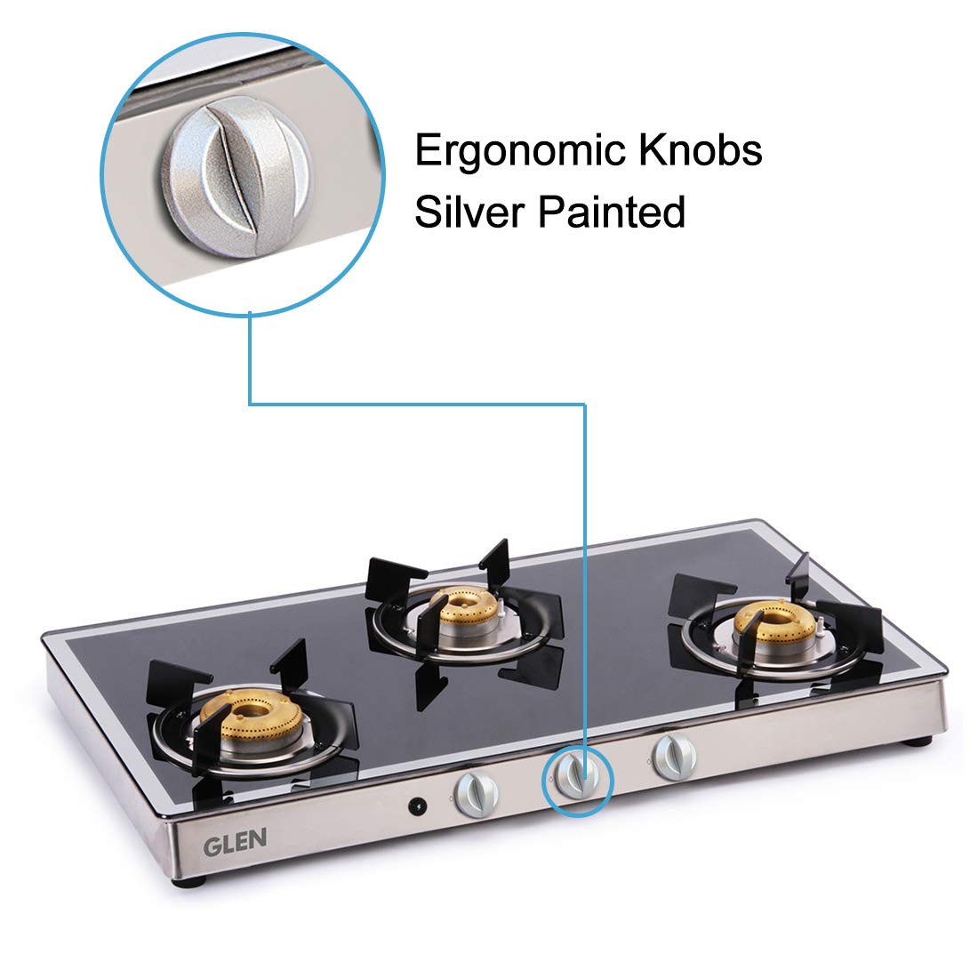 Glen 1038 GT Forged BB 3 Burners Gas Stove Auto Ignition (Black/Silver)