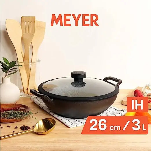 Meyer Cast Iron Kadai 48185 26cm Black