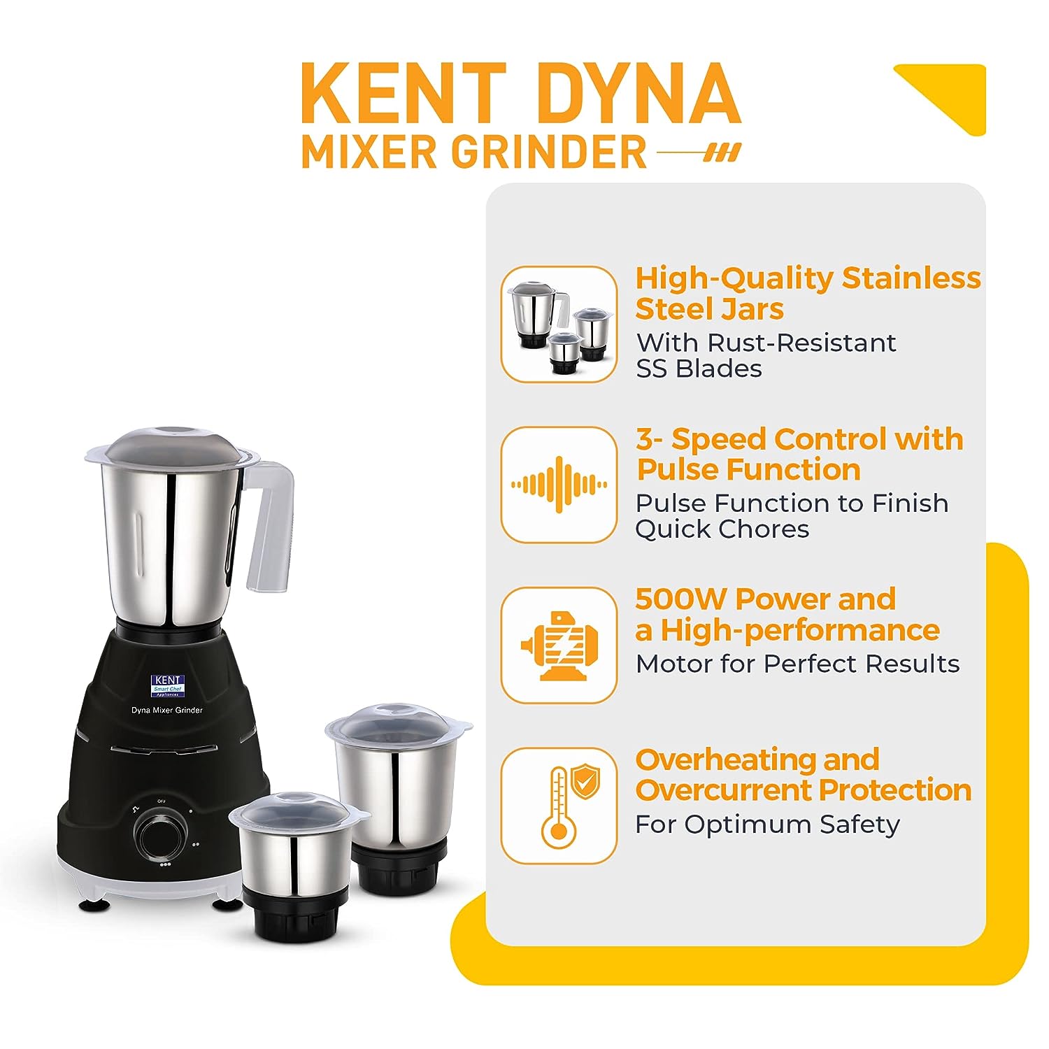 KENT Dyna Mixer Grinder | Stainless Steel Jars