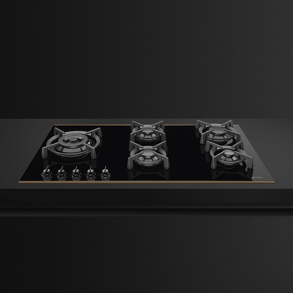Smeg p695lcnr 90cm size90 cm gas-on-glass hob delivering fast, responsive heating and a refined glass surface