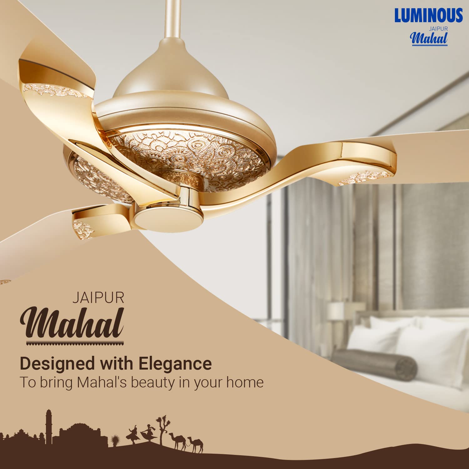 Luminous Jaipur Mahal 1320mm Ceiling Fan Thar Gold