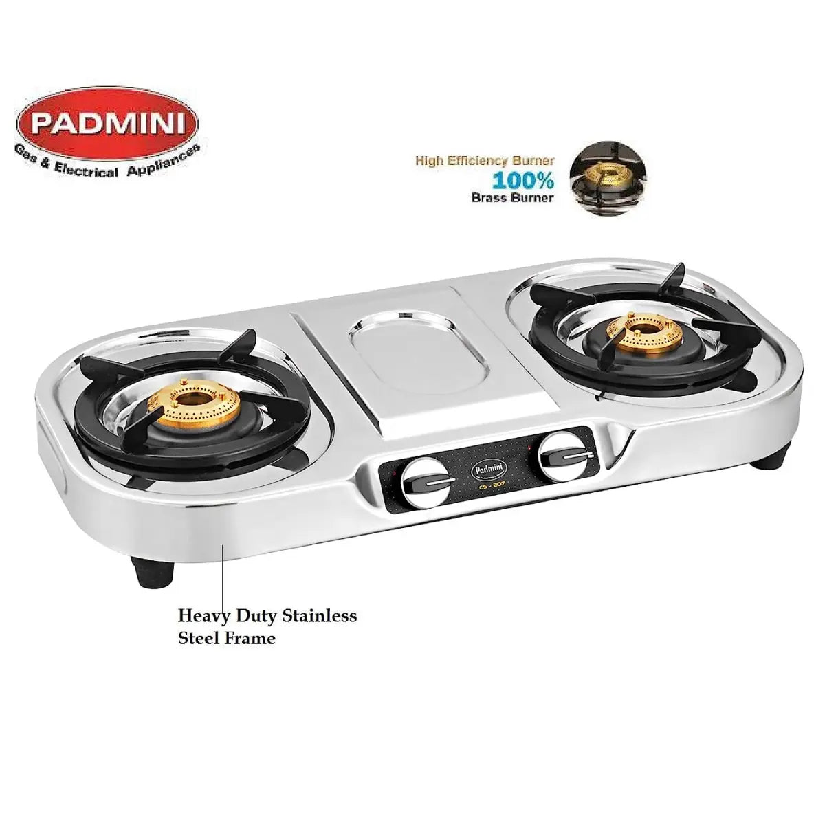 Padmini Gas Stove, 2 Burner, Silver (CS-207)