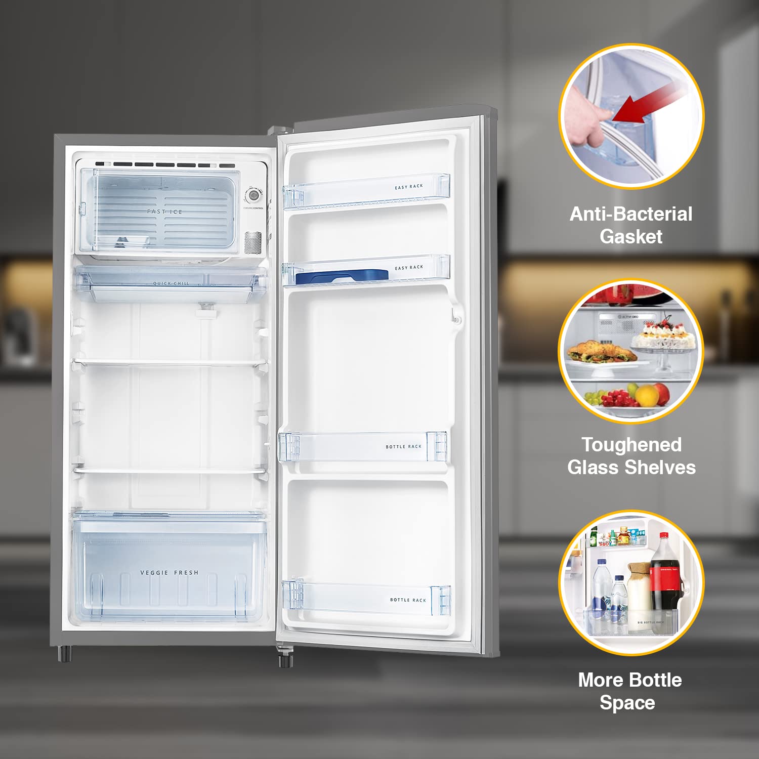 Whirlpool 184 L 3 Star Direct-Cool Single Door Refrigerator (205 WDE PRM 3S MAGNUM STEEL-Z, Magnum Steel, Grey, 2023 Model)
