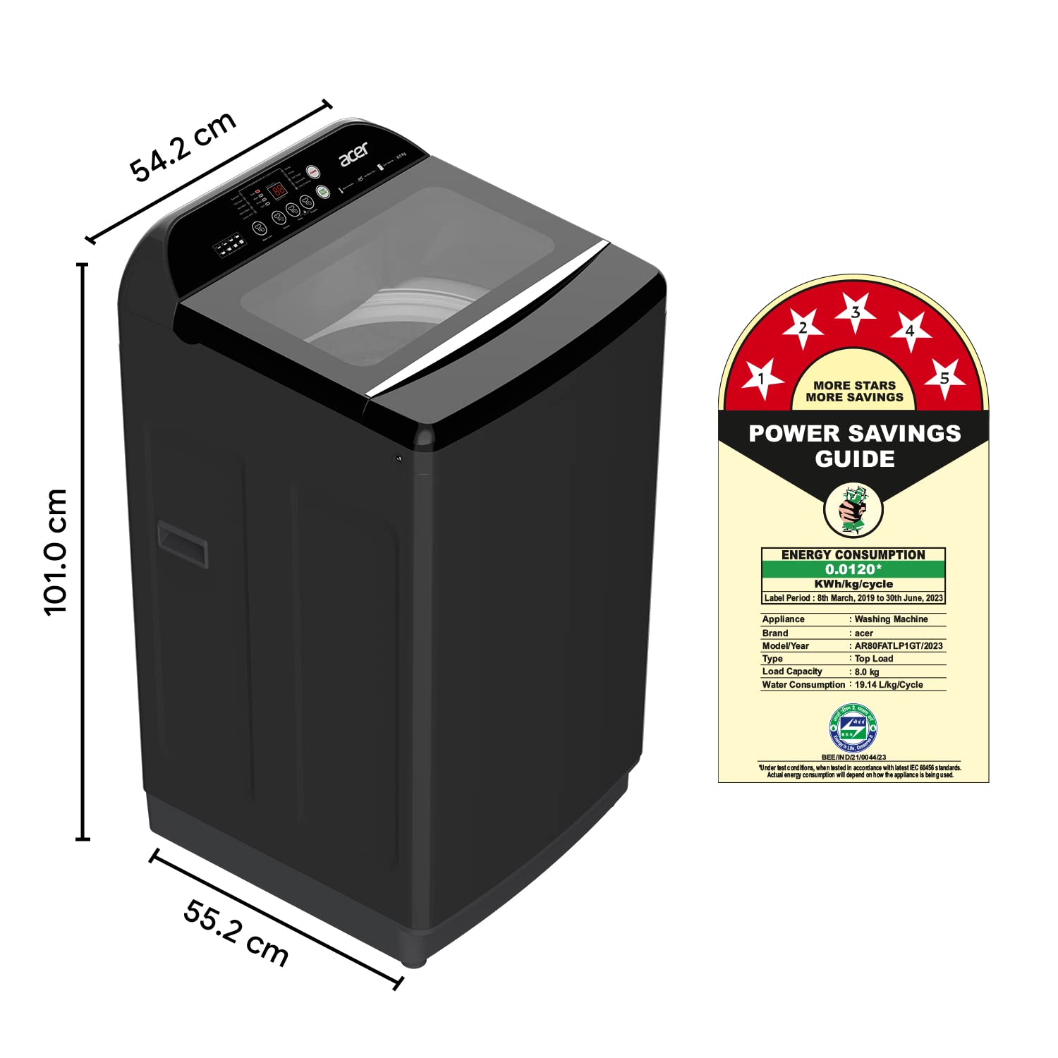 Acer 8.0 Kg Halo Wash Series Fully-Automatic Top Load Washing Machine (In-built Heater, AiSense, AutoBalance, HelixFlow Jet Tech, FrothPlus Tub Tech, AR80FATLP1GT, 2023 Model, Grey)