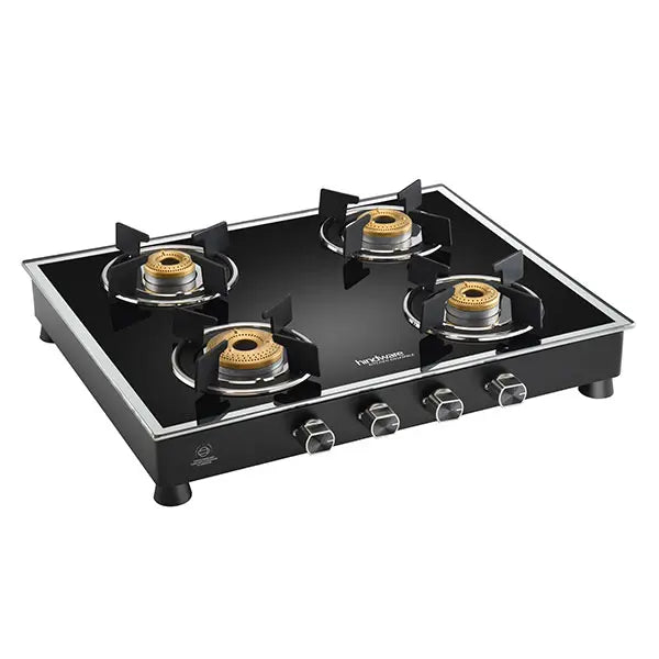 Hindware Gas Stove VEGO 4 Brass Burner Manual Ignition Black