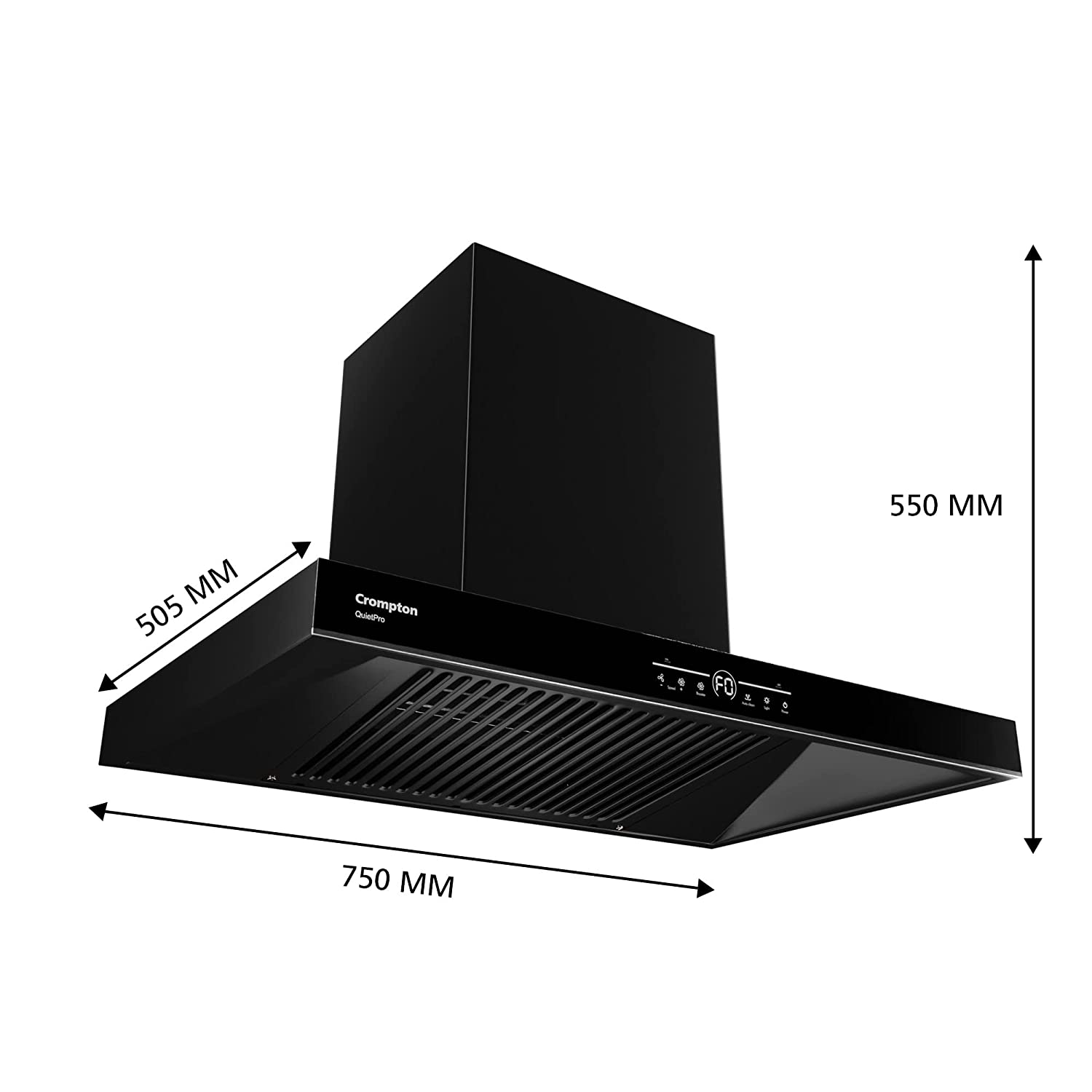Crompton QuietPro Inverter Motor Box 75cm Chimney Filterles (Black), Free installation&Ducting kit,1390 m³/hr (CHD-QPVB75FLE-MBL)