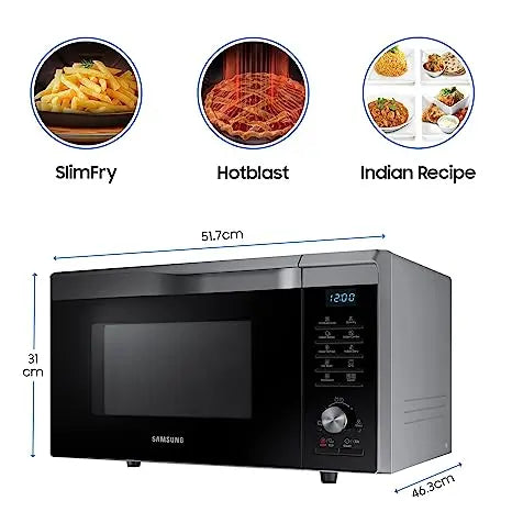 சாம்சங் 28L கன்வெக்ஷன் மைக்ரோவேவ் ஓவன் (MC28A6035QS/TL, சில்வர், ஸ்லிம்ஃப்ரை &amp; ஹாட் பிளாஸ்ட்)