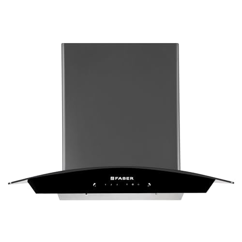 Faber 60 cm 1320 m³/hr Curved Glass Kitchen Chimney | 3 Layer Baffle Filter | Gravity Suction| Touch&Gesture Control | Oil Collector | 12 years warranty on Motor| Hood Feel Pro TC SC BF BK 60
