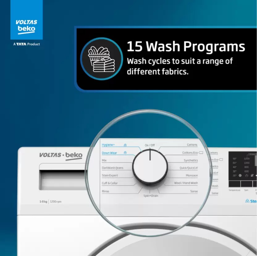 Voltas Beko by A Tata Product 8 kg 5 star Fully Automatic Front Load Washing Machine with In-built Heater White (WFL8012B7JVBKA/WXV)