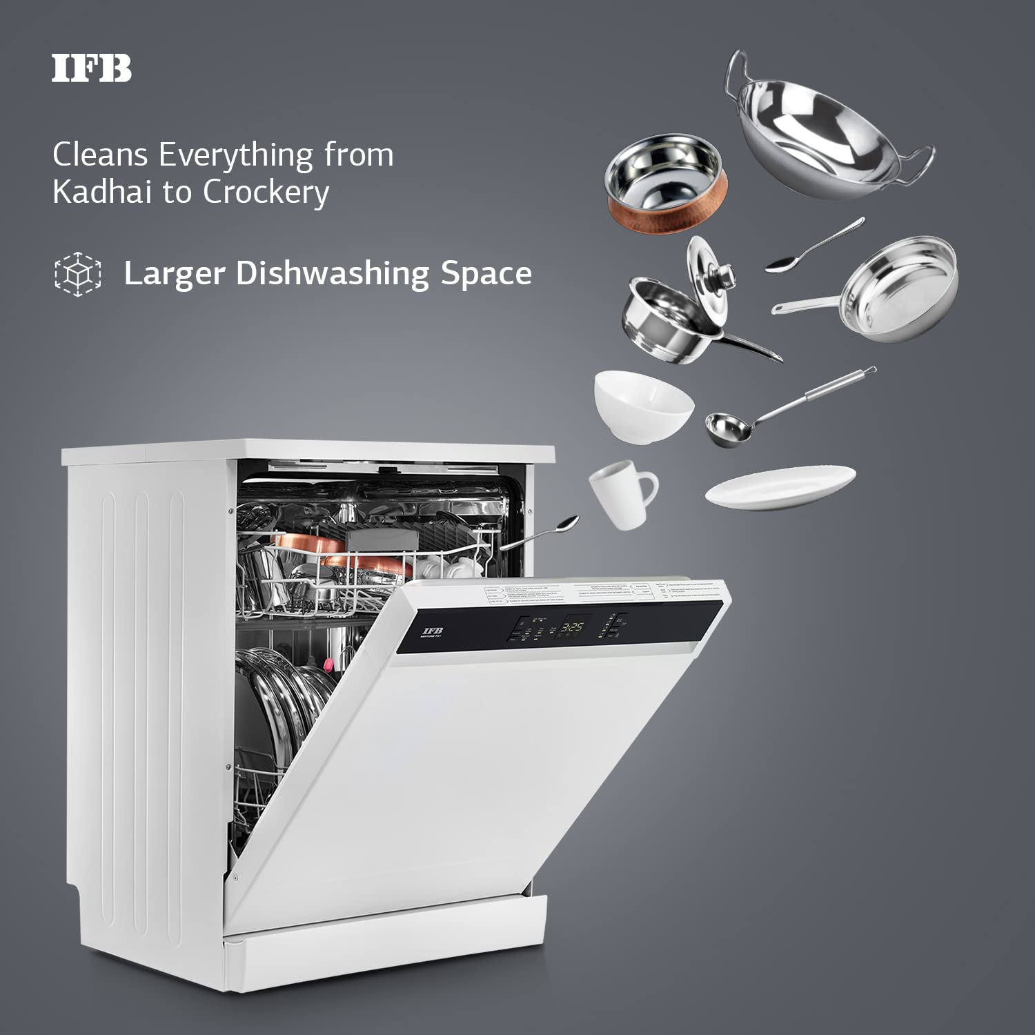 IFB 12 Place Settings ‎Hot water wash Free Standing Dishwasher (Neptune FX1, White, In Built Heater with Hygienic Steam Drying, Perfect for Indian Utensils)