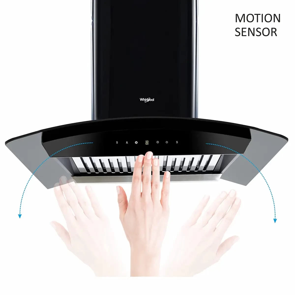 Whirlpool 90 cm 1100 m3/HR Auto-Clean Curved Glass Kitchen Chimney (CG 901 HAC HOOD, Baffle Filter, Touch Control, BK)