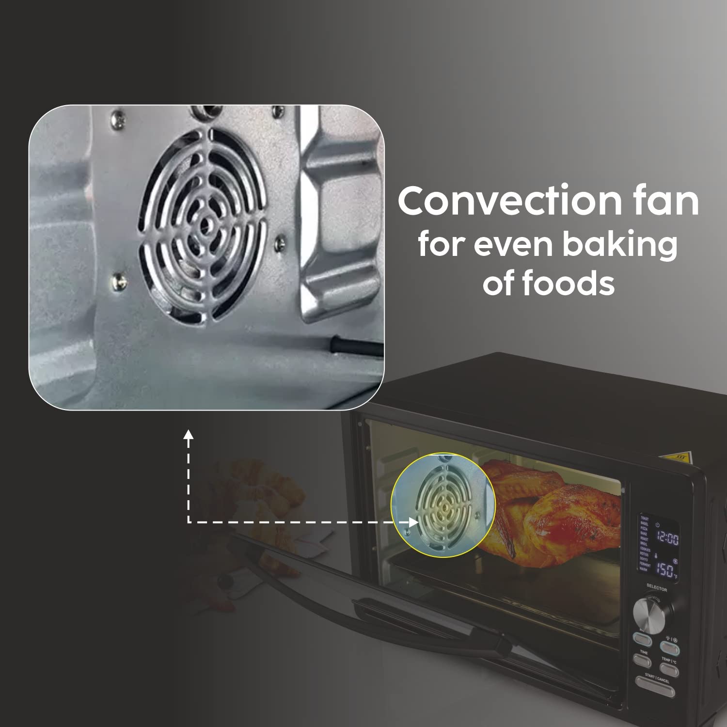 Glen Electric Digital OTG Oven 33 Litres, 1500W Power Digital, Full Back Convection, Motorized Rotisserie, Black (5033DIGI)