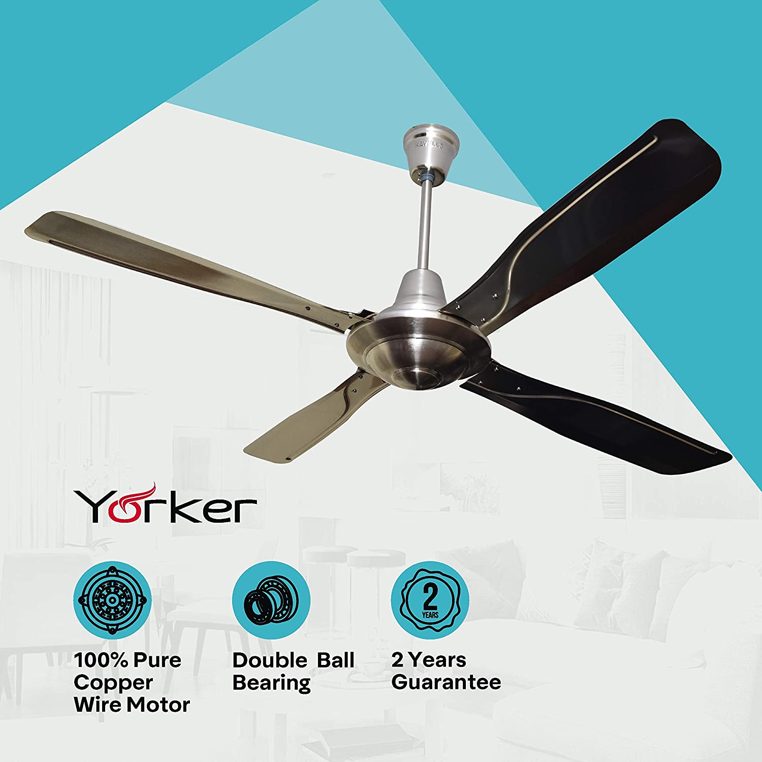 Havells Yorker 1320mm Ceiling Fan (Antique Copper)