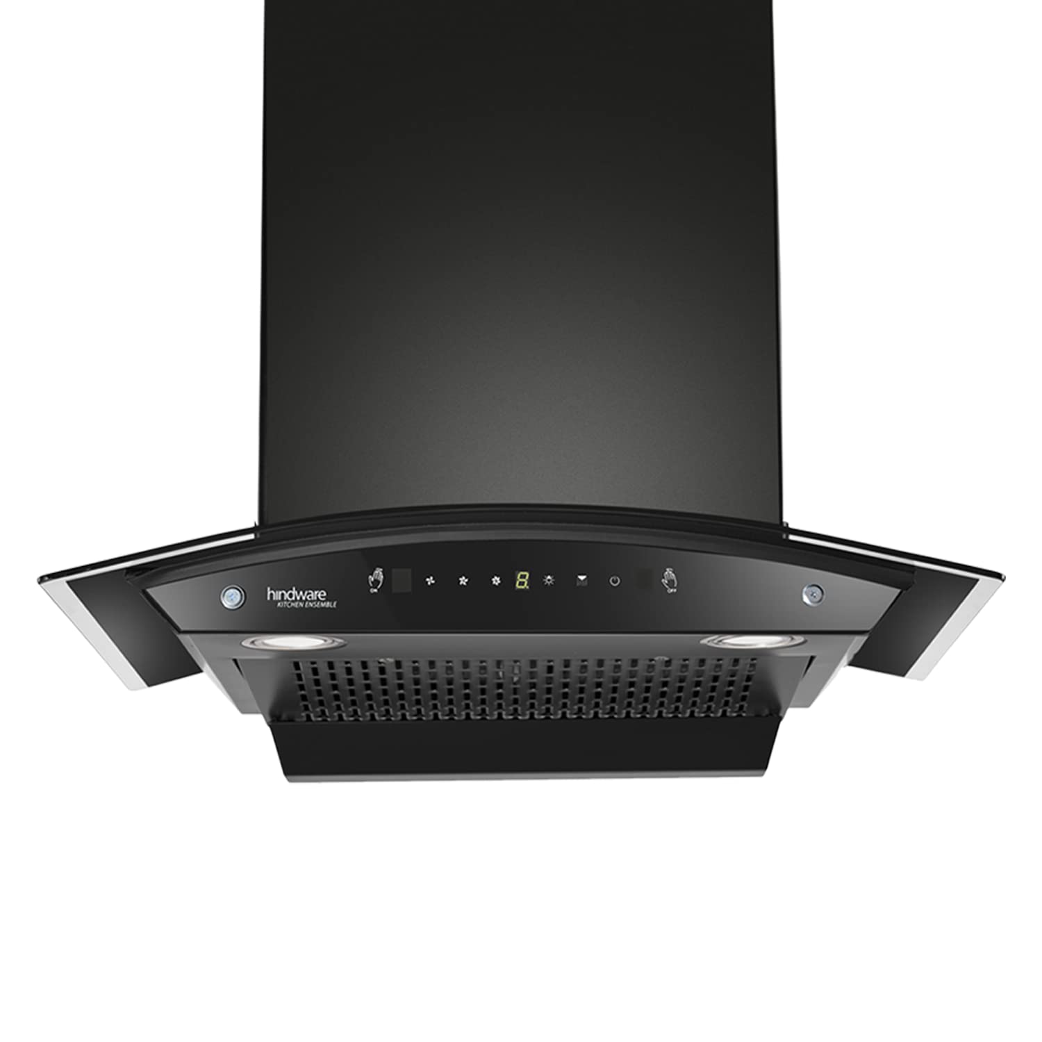 Hindware Smart Appliances Amyra 75 cm, 1200 m³/hr* Stylish Filterless Auto-Clean Wall Mounted Chimney for Kitchen with Motion Sensors, Touch Control and LED Lamps (Black)