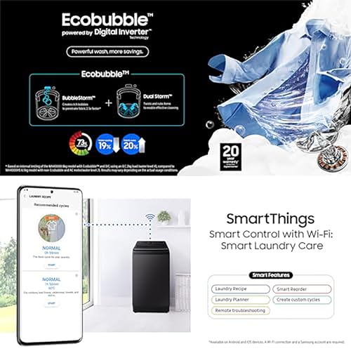 Samsung 8 kg, 5 star, Ecobubble, Super Speed, Wi-Fi, Digital Inverter, Fully-Automatic Top Load Washing Machine (WA80BG4546BDTL, Versailles Gray)