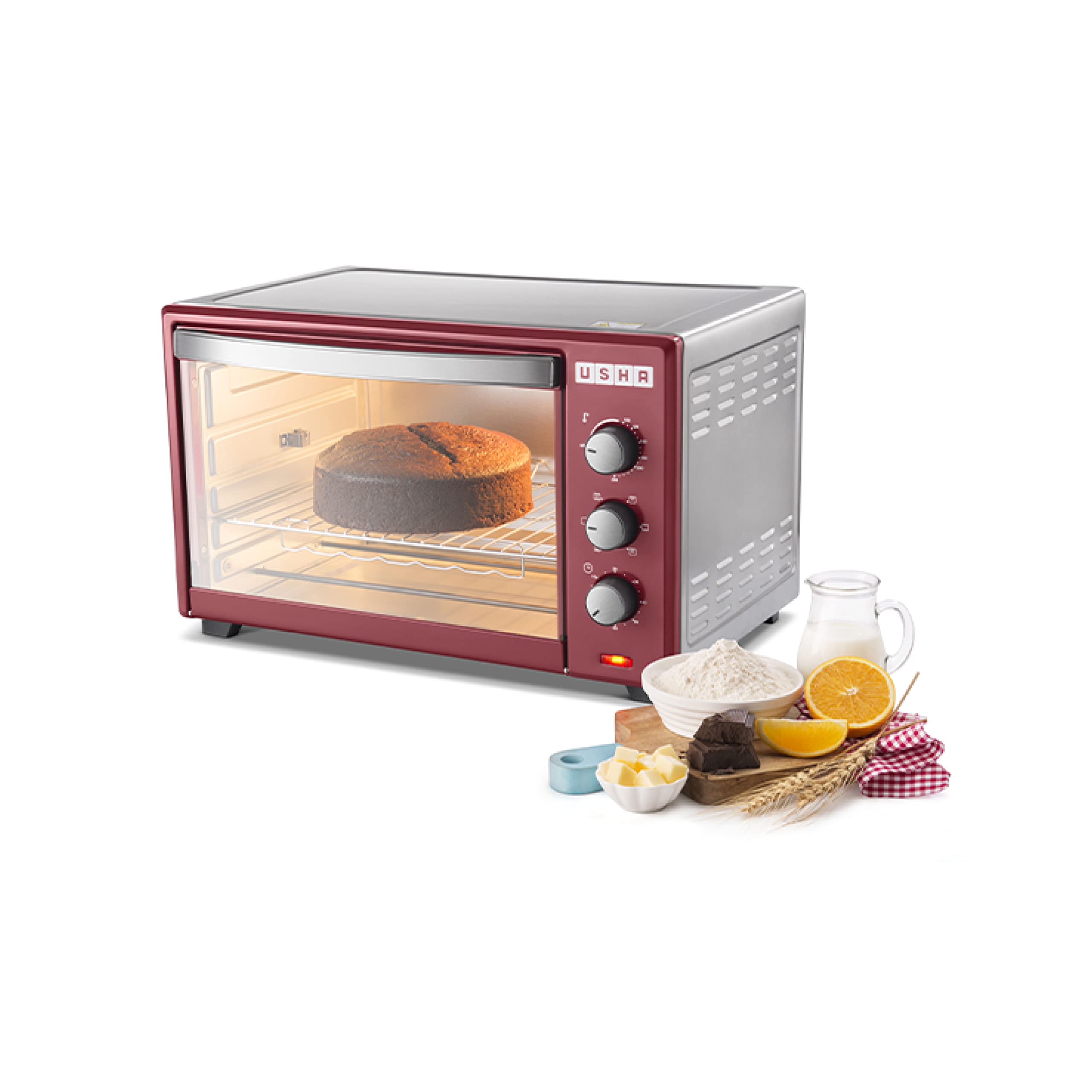 USHA 3642Rcss 42 Liters Oven Toaster Grill With Rotisserie And Convection, 2000 Watts, 6 Mode Heating Function (Stainless Steel & Wine)