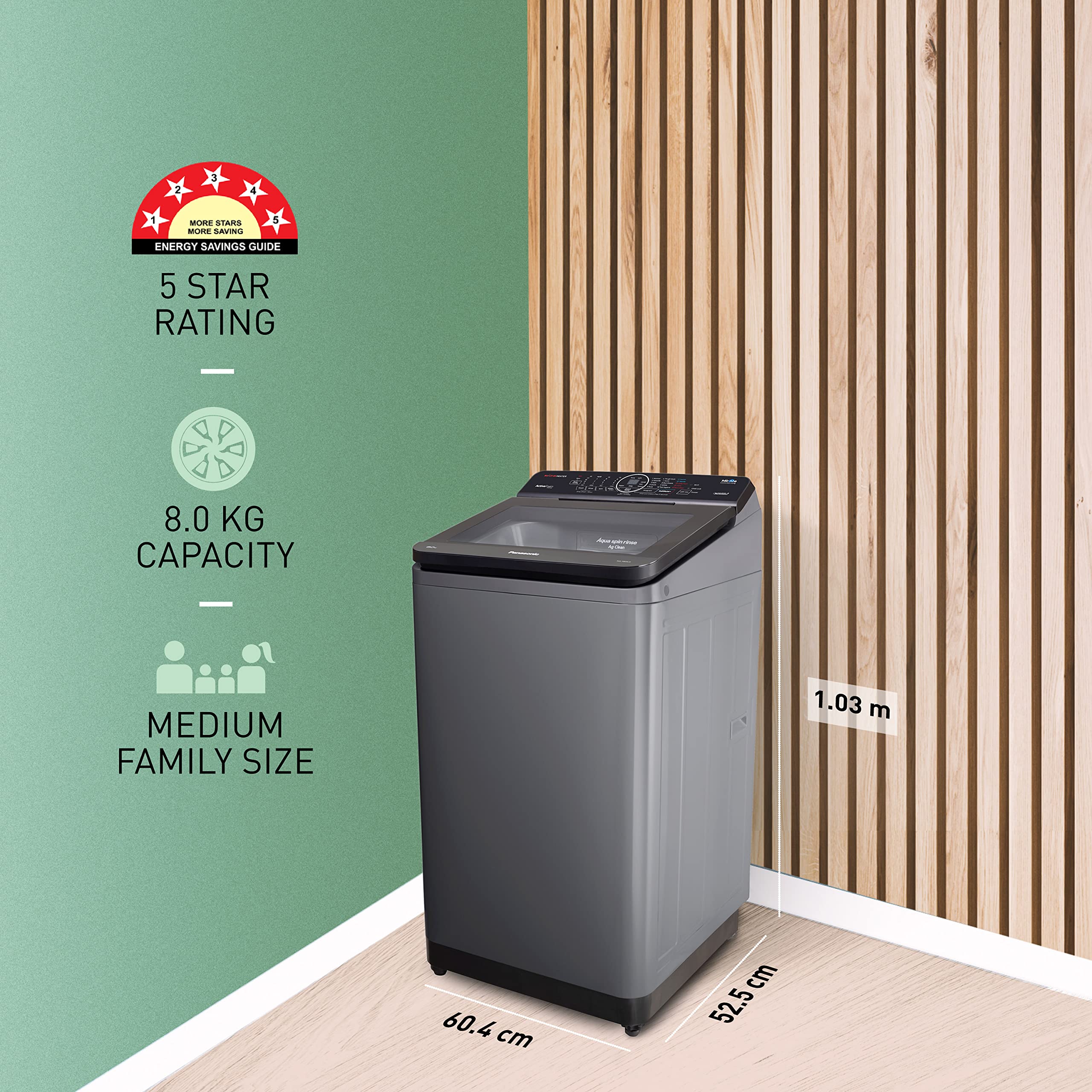 Panasonic 8 Kg Wifi Built-In Heater Fully-Automatic Top Load Smart Washing Machine (NA-F80AH1CRB,Charcoal Inox Grey, Compatible with Alexa, 15 Wash Program)