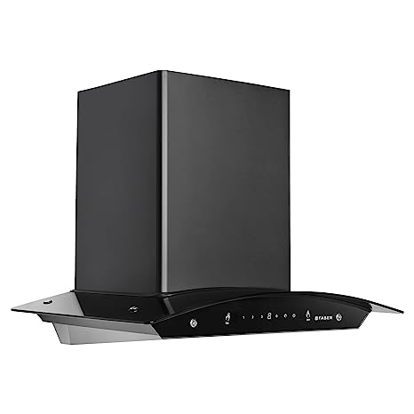 Faber 60 cm 1200 m³/hr Auto-Clean curved glass Kitchen Chimney (Hood Polo HC SC FL BK 60), Filterless technology, Touch & Gesture Control, Black)