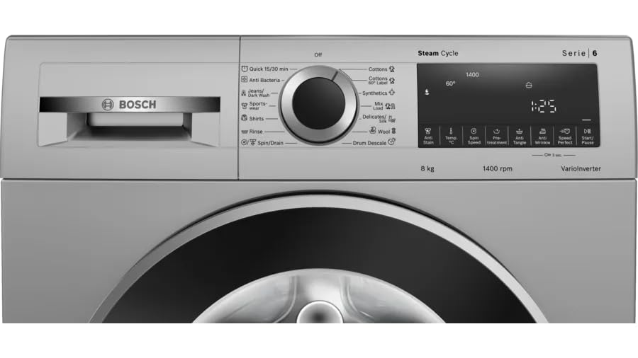 உள்ளமைக்கப்பட்ட ஹீட்டர் சில்வர் (WGA1340SIN) உடன் கூடிய BOSCH 8 கிலோ முழு தானியங்கி முன் சுமை வாஷிங் மெஷின்