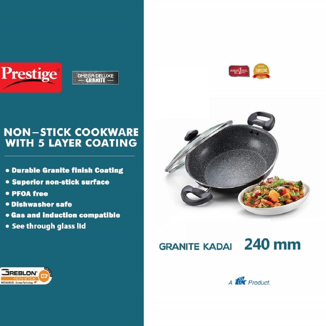 Prestige Omega Deluxe Granite Kadai, 240mm