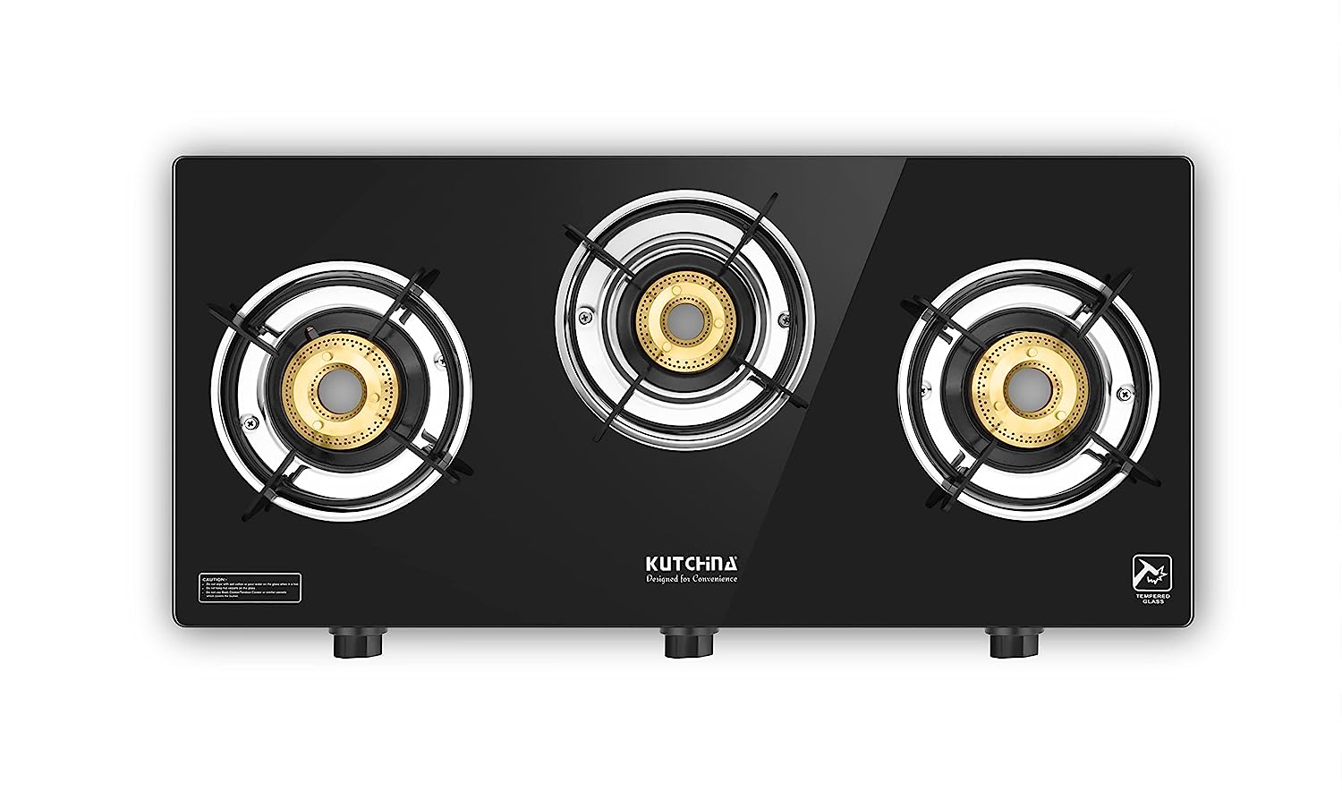Kutchina - Pluto 3B glass top 3 burner gas stove Cooktop Manual Ignition Black