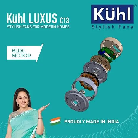 KUHL Stylish Fan Luxus C13 | 30W | BLDC Technology | 5-Star Rated | Operate on Remote-Mobile-Alexa | Night & Down Light |1200 mm sweep | Aerodynamic ABS 3 Blades | Reverse Mode | White (C13, White)