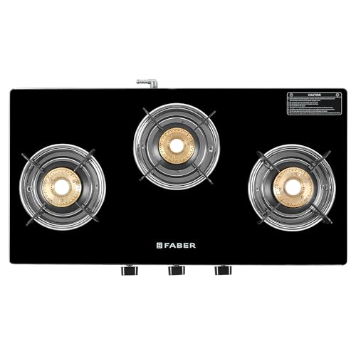 Faber 3 Burner Daisy Pro Cooktop | Free Hose Pipe & Piesco Lighter| Black Glass Top | Powder Coated Pan Support | Manual Ignition | Brass Burners | Cooktop Daisy PRO 3BB | 2 Yrs Comprehensive